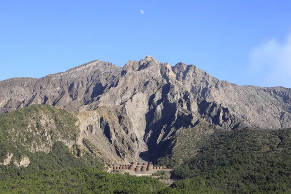 Sakurajima Και Φεγγάρι Στην Kagoshima Ιαπωνία Θέα Από Παρατηρητήριο Yunohira — Φωτογραφία Αρχείου