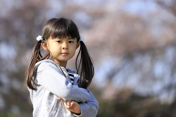 Menina Japonesa Flores Cereja Anos — Fotografia de Stock