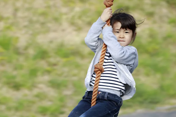 Japanese Girl Years Old Playing Flying Fox — Stock Photo, Image