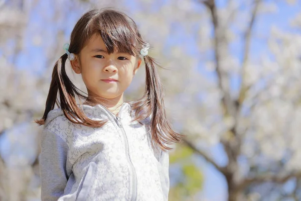 Menina Japonesa Flores Cereja Anos — Fotografia de Stock