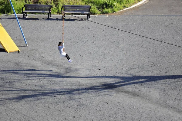 Japans Meisje Jaar Oud Spelen Met Vliegende Vos — Stockfoto