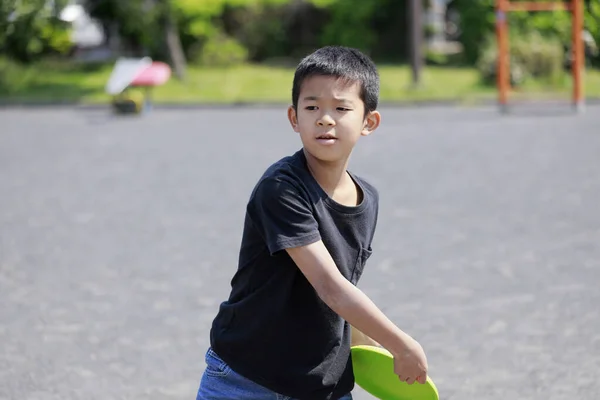 Japanese Boy Playing Flying Disc Fifth Grade Elementary School — Stock Photo, Image