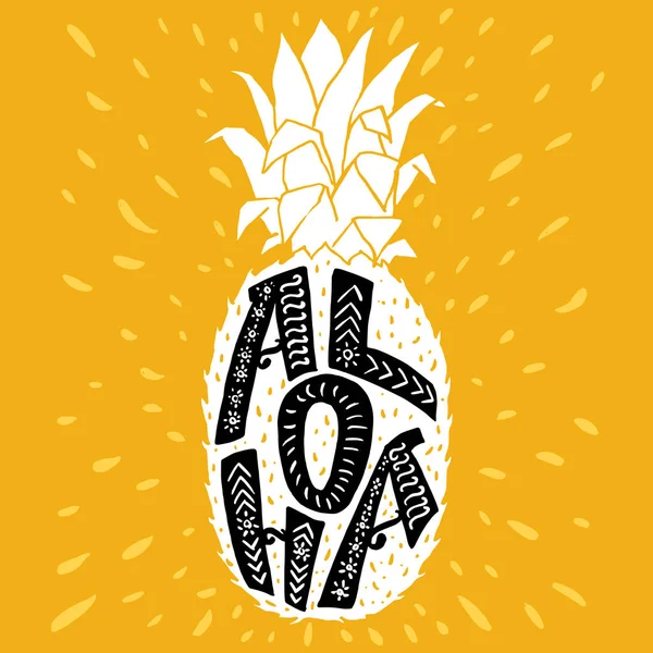 Aloha inscrição em abacaxi silhueta — Vetor de Stock