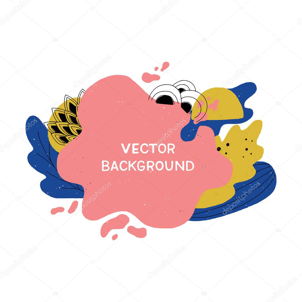 Abstract background with blur of coral paint, liquid and doodle elements. Framed template for the design of a logo, flyer or presentation. Mockup with copy space for greeting text, title, inscription