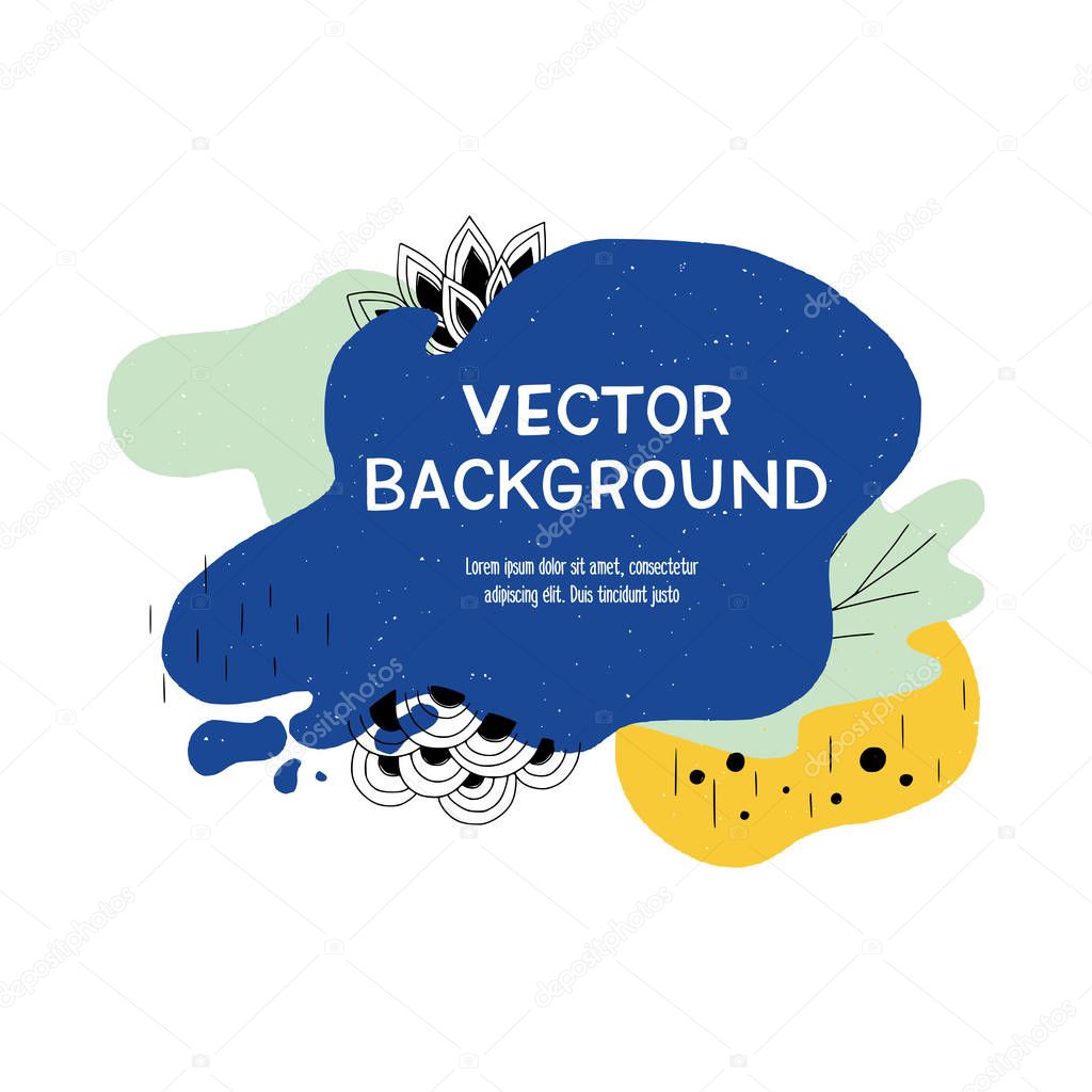 Abstract modern graphic elements. Nature colored forms and lines. Banner with flowing liquid shapes and doddles. Template for the design of a logo, flyer or presentation. Vector isolated