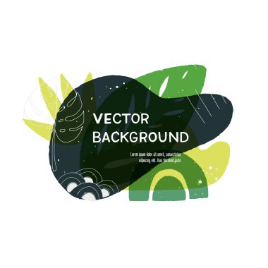 Elle çizilmiş elementlerle modern geometrik şekiller. Fotokopi alanı olan çiçek motifli soyut afiş. Örtüşen tropik yapraklar ve basit şekiller kapak, giyim, blog, bülten, vlog için şablon