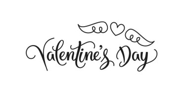 Mutlu Sevgililer günü metin. Kalp kanatları ve el yazısı vintage yazı ile. Vektör tasarım öğesi poster ya da beyaz arka plan üzerinde izole düğün davetiyesi için. EPS 10