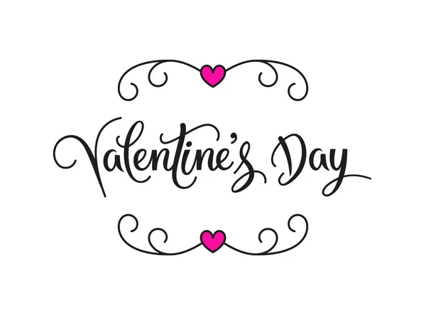 幸せなバレンタインデーのグリーティング カードとピンクのハートのアイコン - 愛のシンボルとタイポグラフィ。ポスターや結婚式招待状のためベクトル フレーム設計。トレンディな背景。ホリデイ ・ レタリング テキスト。分離されました。Eps 10 — ストックベクタ