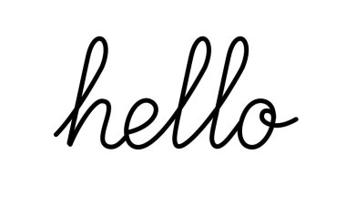 Vektör siyah beyaz Merhaba qoute ve Merhaba yazı. Lineart Word ve mesaj tebrik. Handdrawn metin. Resimde. EPS 10.