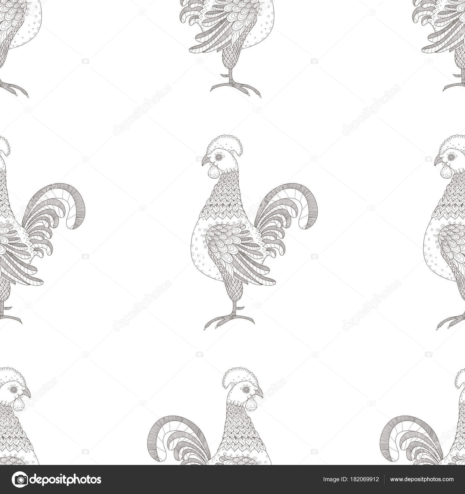 Modèle Sans Couture De Vecteur Ornements De Coq Dessin Au