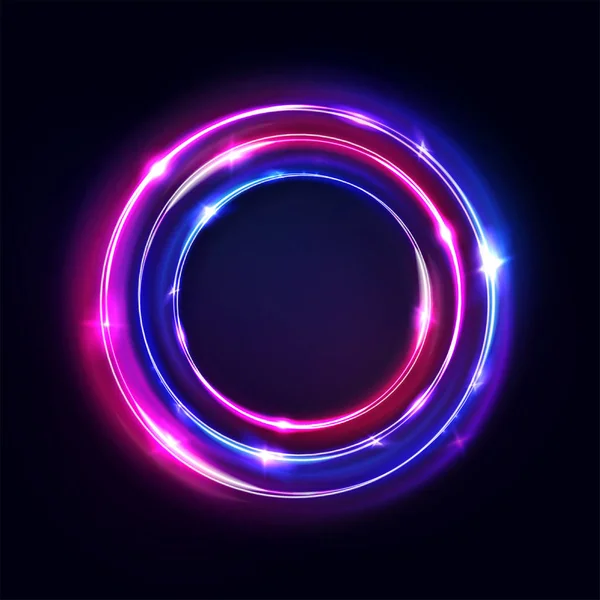 Cirkel abstracte achtergrond, gloed neon lichten, ronde portaal. Vector. Roze blauw en paars gloeiende ringen. Rond lichtframe, ultraviolet. — Stockvector