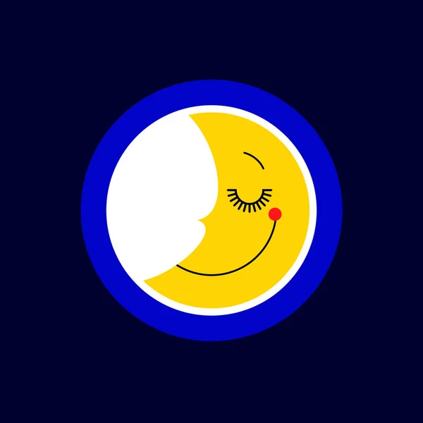 Logo lune de sommeil vecteur isolé. Icône et symbole pour bébé. Bonne nuit concept pour les enfants. Mignon sourire croissant de lune dormant conception de logotype. Panneau, autocollant ou imprimé . — Image vectorielle