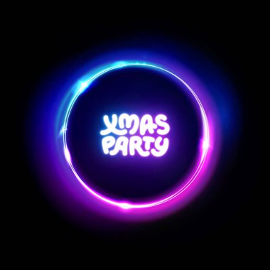 Xmas partisi neon ışığı. Işık vektörü soyut arkaplanı. Gece kulübü, müzik kulübü, bar, pab, kumarhane için Noel partisi logosu. Disko. Vektör illüstrasyonu.