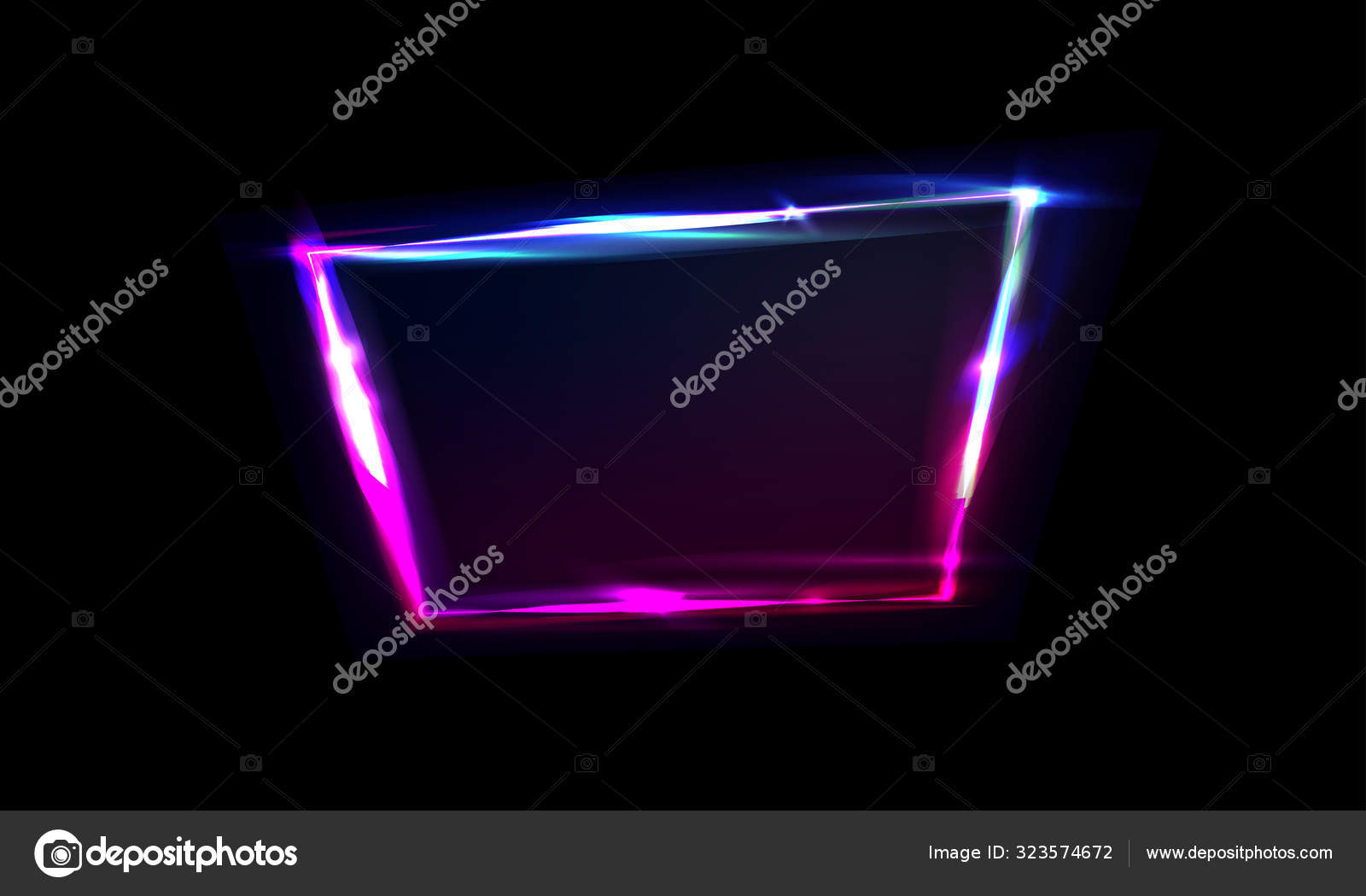Neon frame with glow, sign and light background. Night club