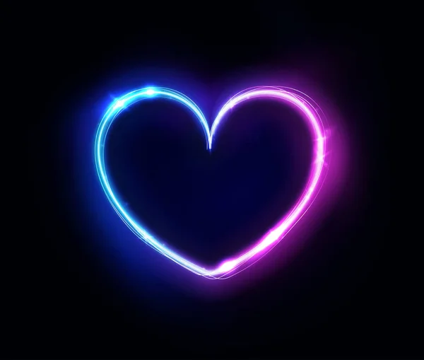 Neonsydän merkki tai kehys. Happy Valentine neon valot sydämen suunnittelun elementti. Vektori abstrakti tausta. Geometrinen hehku ääriviivat muoto tai laser hehkuva linjat. Abstrakti tausta ja paikka tekstille . — vektorikuva
