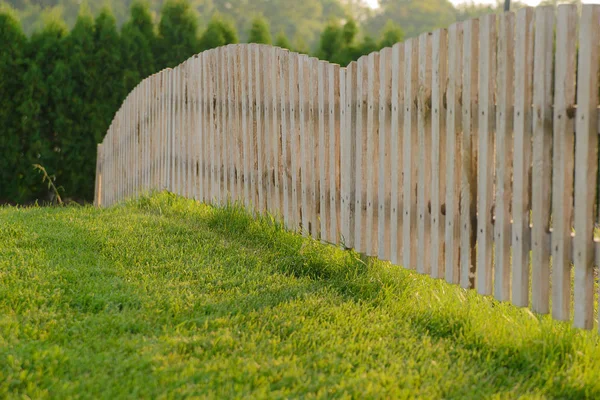 Low Wood Fence Lawn Grass Stock Image