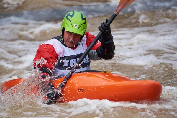 Helsinki Finlande Avril 2018 Coureur Non Identifié Compétition Annuelle Kayak — Photo