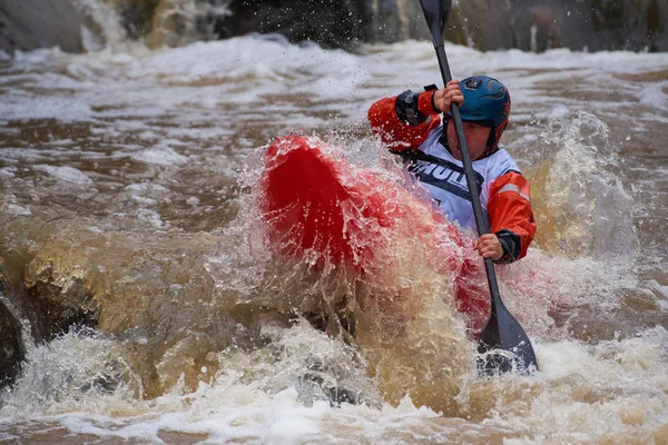 Helsinki Finlande Avril 2018 Coureur Non Identifié Compétition Annuelle Kayak — Photo