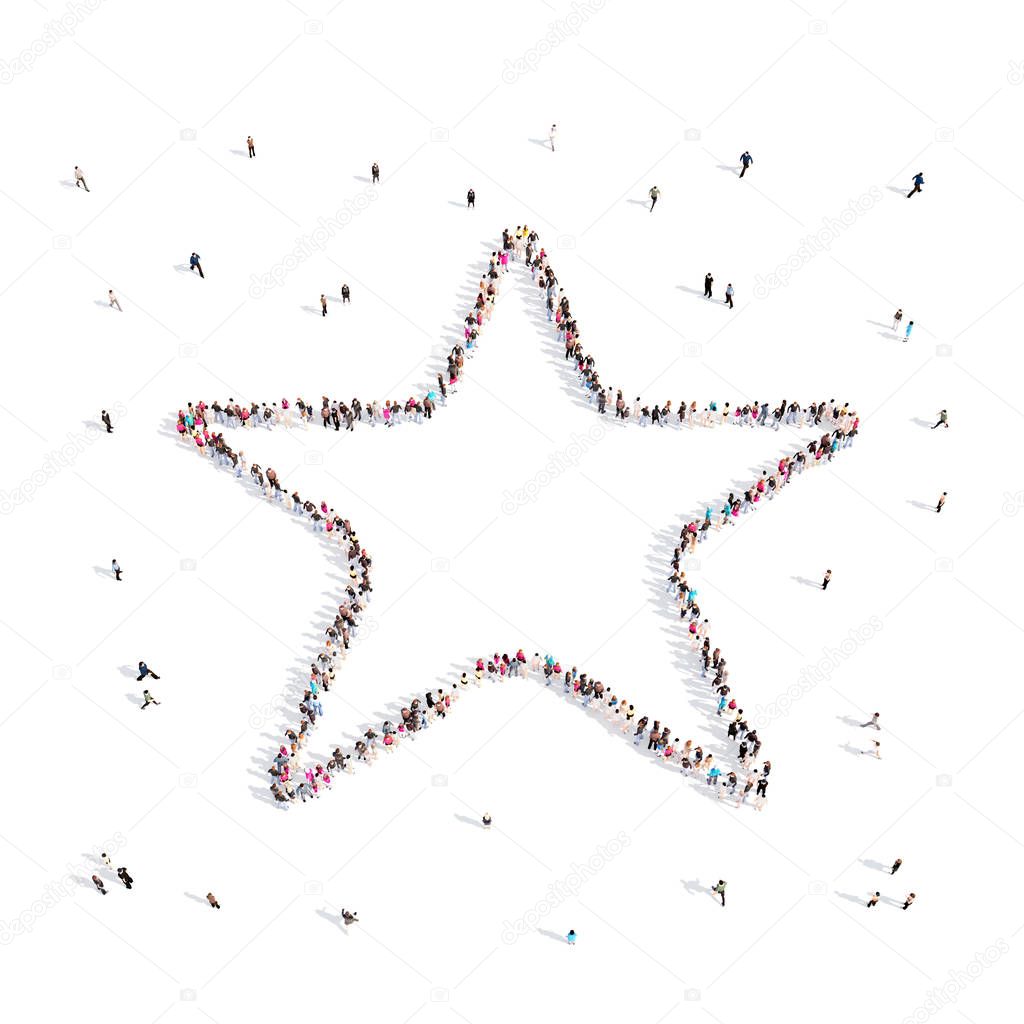 People walking in star .3D illustration.