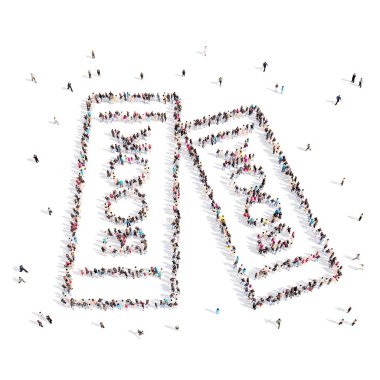 Book.3D resimde insanlar. 3D render.