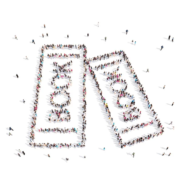 Book.3D resimde insanlar. 3D render.