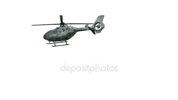 The military Eurocopter soars in the air and flies away. — Stock Video