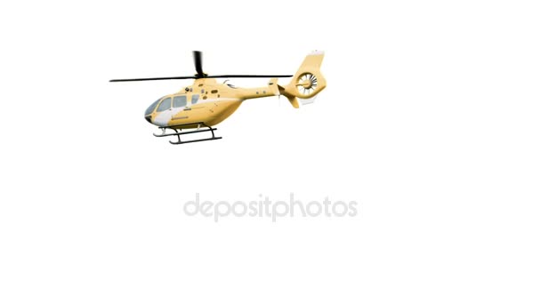 Yellow Eurocopter soars in the air and flies away. — Stock Video