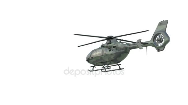 The military Eurocopter soars in the air and flies away. — Stock Video