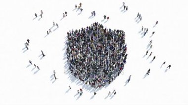 bir kalkan koruma işareti şeklinde insanlar.