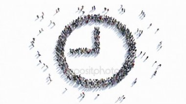 bir saat, saat işareti şeklinde insanlar.