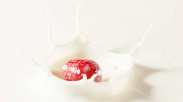 Pyszne truskawki rozbryzgane w mleku — Zdjęcie stockowe