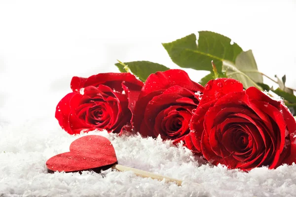 Rose per San Valentino tag e amore cuore su sfondo bianco — Foto Stock