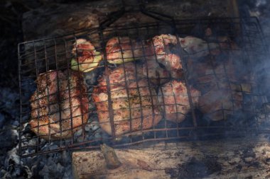 lezzetli et ızgara dumanlı ormandaki