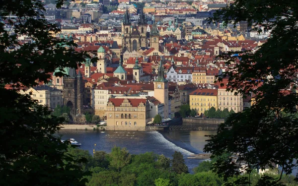 Praga in cornice naturale fatta di foglie - Repubblica Ceca — Foto Stock