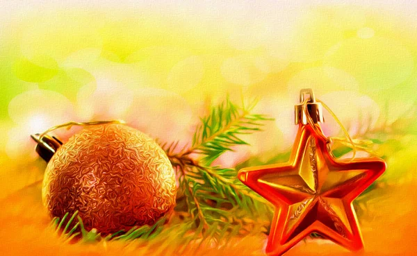 Kompozycja świąteczna z dekoracjami gwiazdkowymi, karta noworoczna — Zdjęcie stockowe
