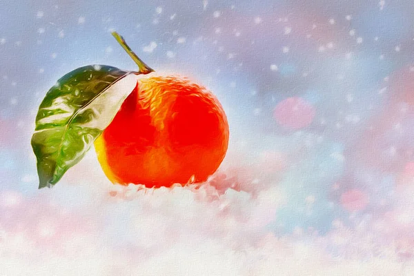 Karta świąteczna z pomarańczą. Zdjęcie opracowane w Photoshop jako obraz olejny — Zdjęcie stockowe
