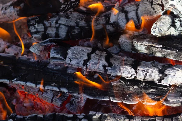 Legni di fuoco e carbone caldo in una griglia. Contesto — Foto Stock