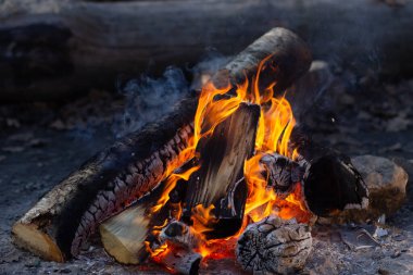 A fire burns in a campfire, Fire to keep warm.