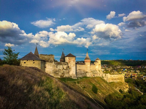 Castle in Kamianets-Podilskyi in aipril, Ukraine