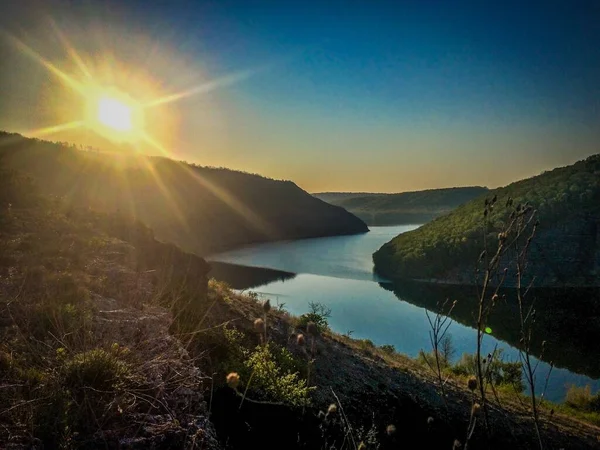 Panorama Rio Dniester Sinuoso Ucrânia — Fotografia de Stock