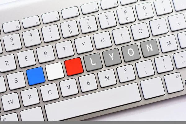 Lyon skriva på vita tangentbord — Stockfoto