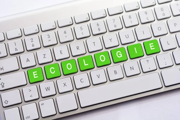 Ökologie Schreiben auf weißer Tastatur — Stockfoto
