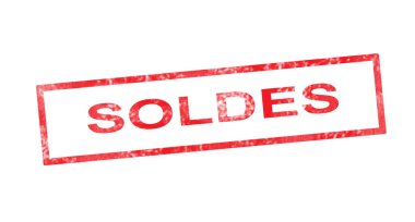 Satış kırmızı dikdörtgen damgasında Fransızca çeviri