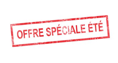 Summer special offer in French translation in red rectangular st clipart
