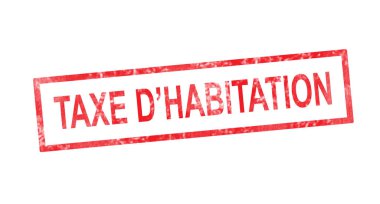 Housing tax in French translation in red rectangular stamp clipart