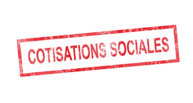 Social contributions in French translation in red rectangular st clipart
