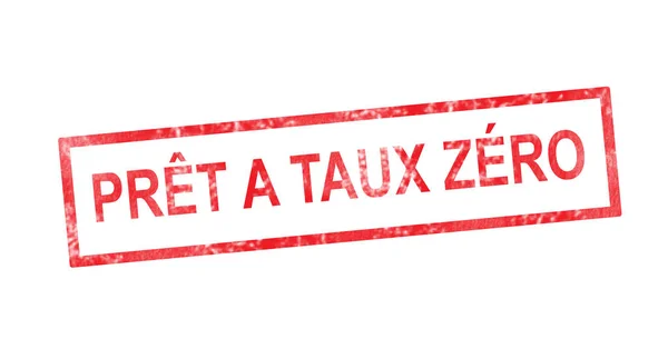 Kredi sıfır oranda kırmızı dikdörtgen damgasında Fransızca çeviri — Stok fotoğraf