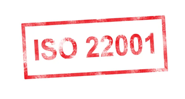 ISO 22001 i röd rektangulär stämpel — Stockfoto