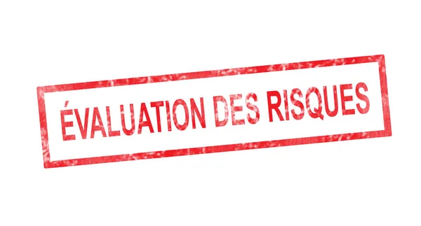 Evaluación de riesgos en traducción al francés en sello rectangular rojo — Foto de Stock