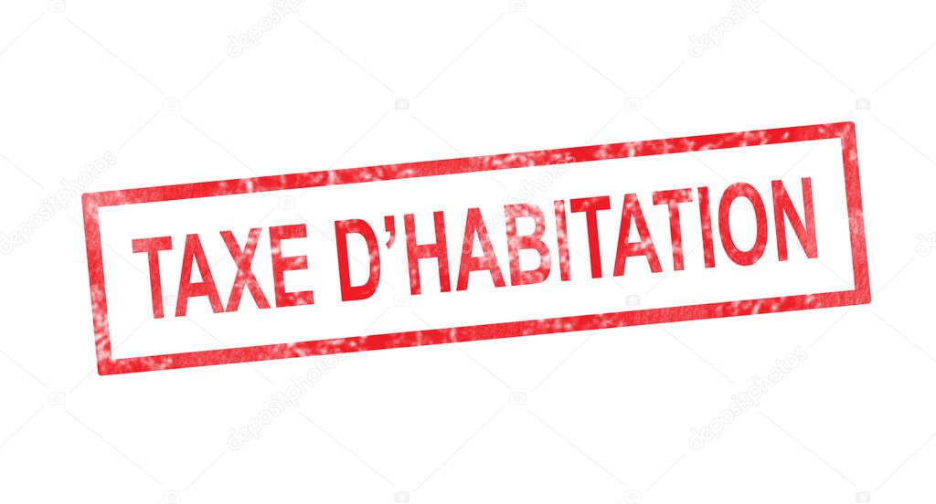 Housing tax in French translation in red rectangular stamp